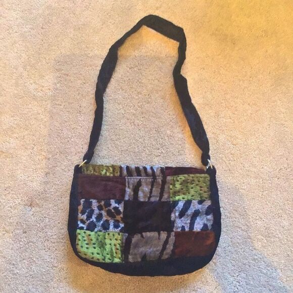 Y2K Velvet Patchwork Shoulder Bag - Multicolor - Picture 4 of 7